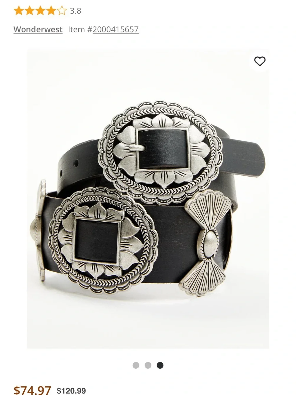 NEW Wonderwest Black and Silver Western Concho Leather Belt Size Medium